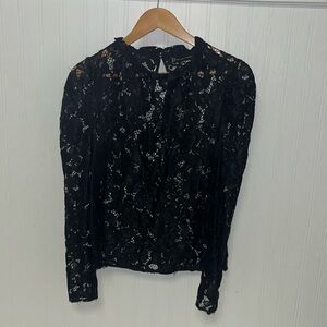 Black Lacy Long Sleeve Blouse key hole opening back